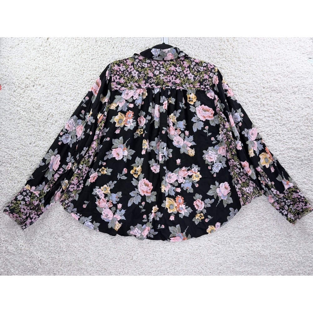 Free People Hold On To Me Black Floral Print Blouse Medium Oversized Top - Picture 10 of 16